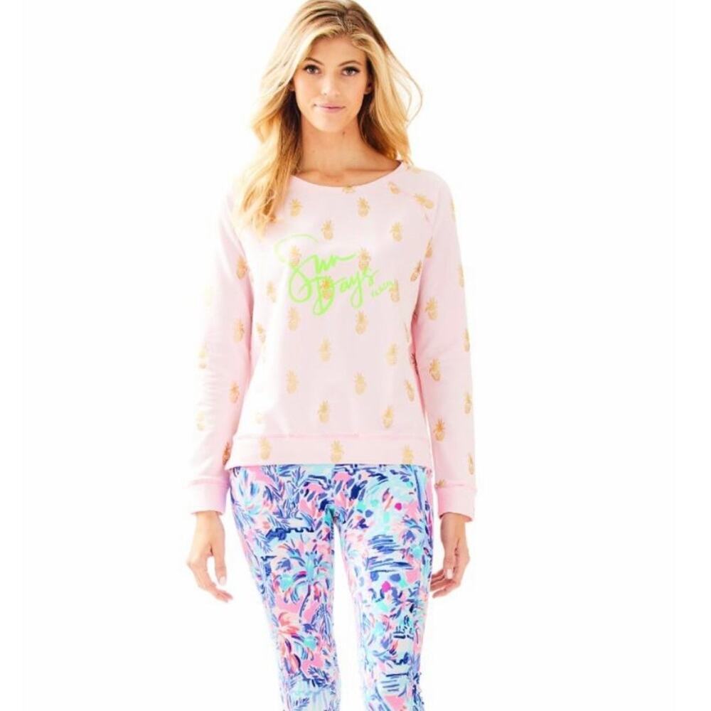 LILLY PULITZER-BRAYDON PULLOVER pink pineapple long Sleeve Size XS Sun Days